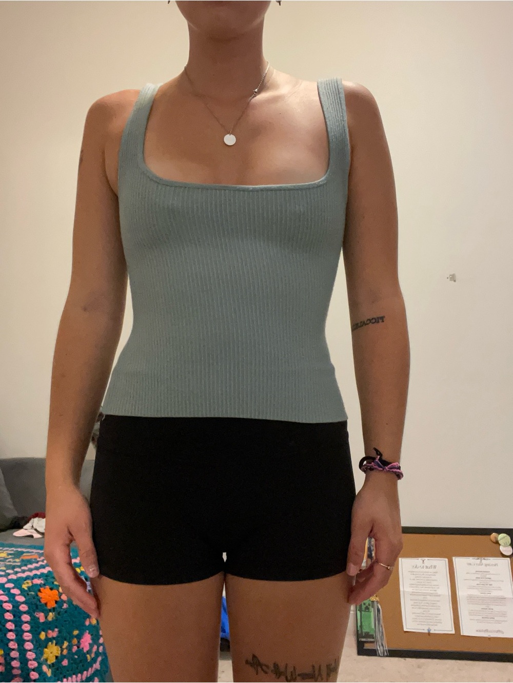 Ardene Ribbed Square-Neck Tank Top in Sage